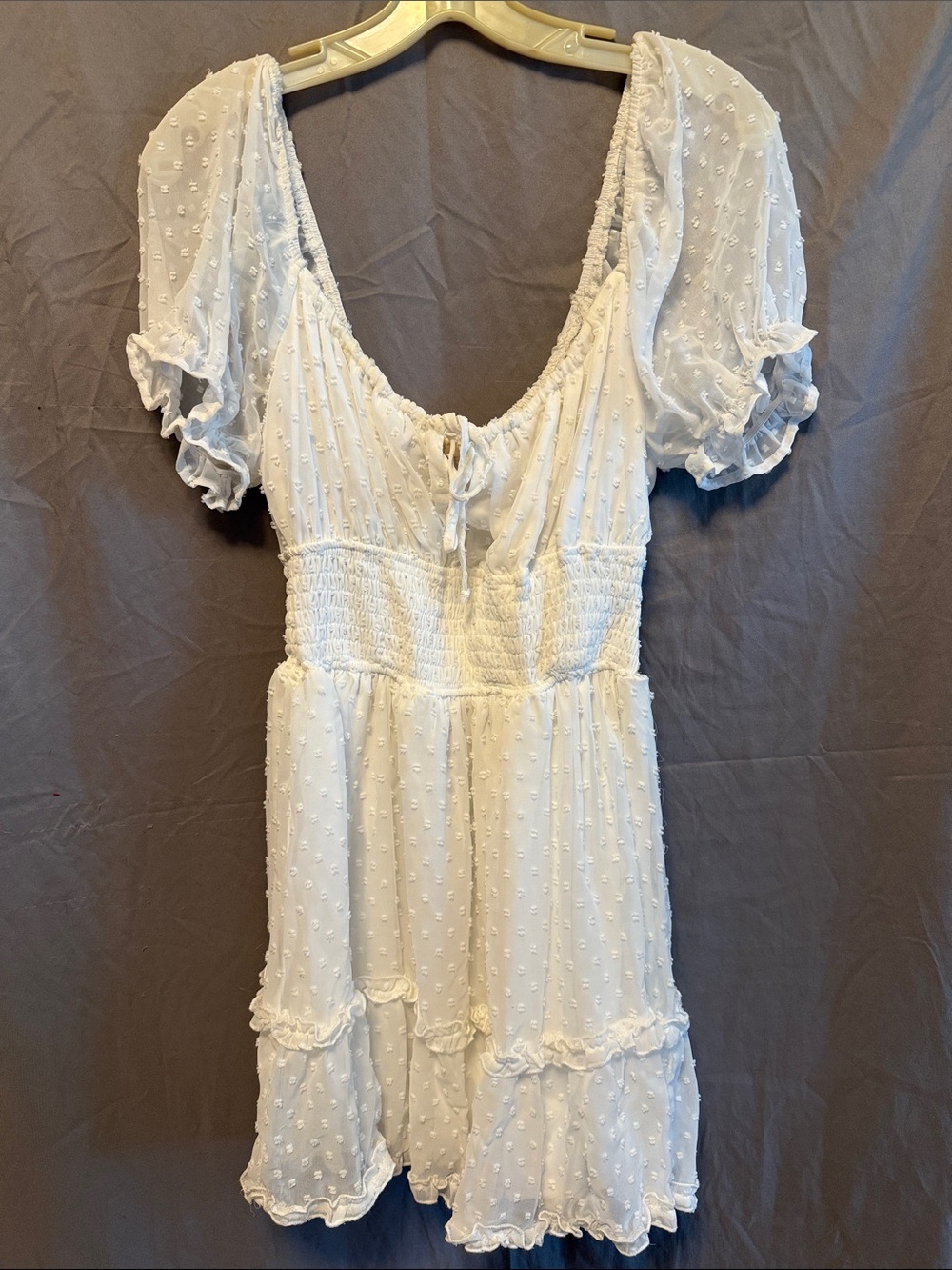 Altar'd State White Swiss Dot Smocked Mini Dress